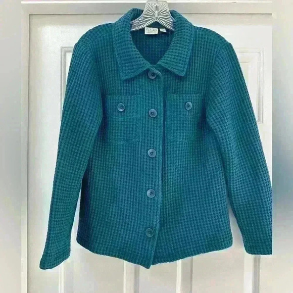 Cabelas Jacket
Womens Medium M
Blue‎ Green Full Button Waffle Knit With
Pockets - Picture 1 of 8